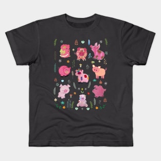 Pig With Plant Design For Farm Girl. Kids T-Shirt